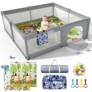 Baby Playpen 79" X 71", LUTIKIANG Play Yard for Babies and Toddlers with Mat